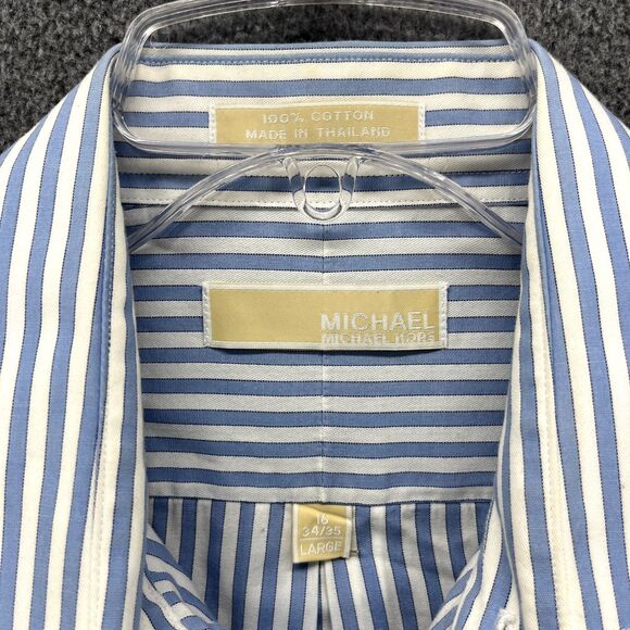Michael Kors Shirt Mens Large 16  34/35 Blue Button Up Striped Long Sleeves - Picture 10 of 16